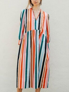 Lady Captain Cotton Yacht Club Caftans in Multi Stripe Size Large